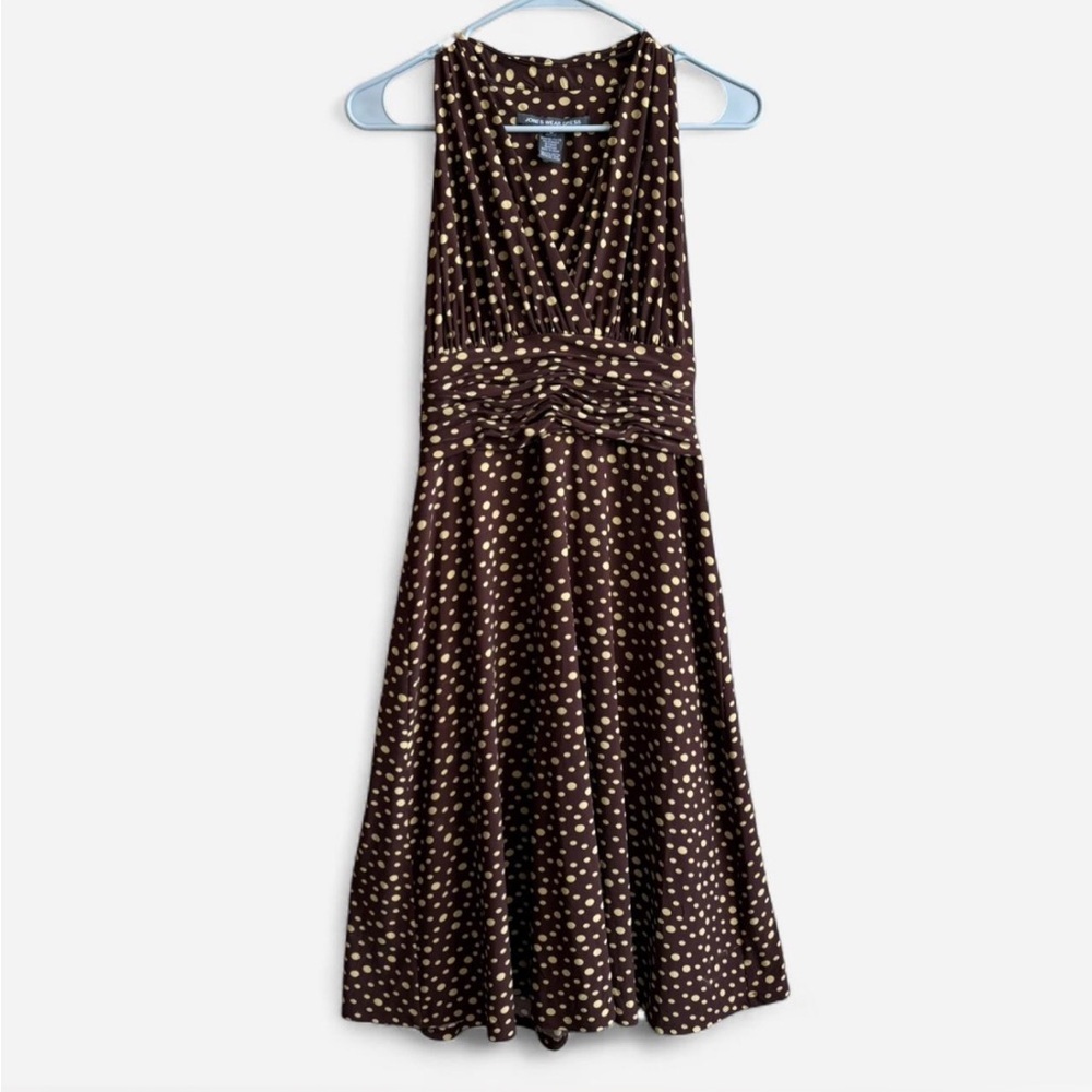 Jones Wear Brown and Gold Polka Dot Dress